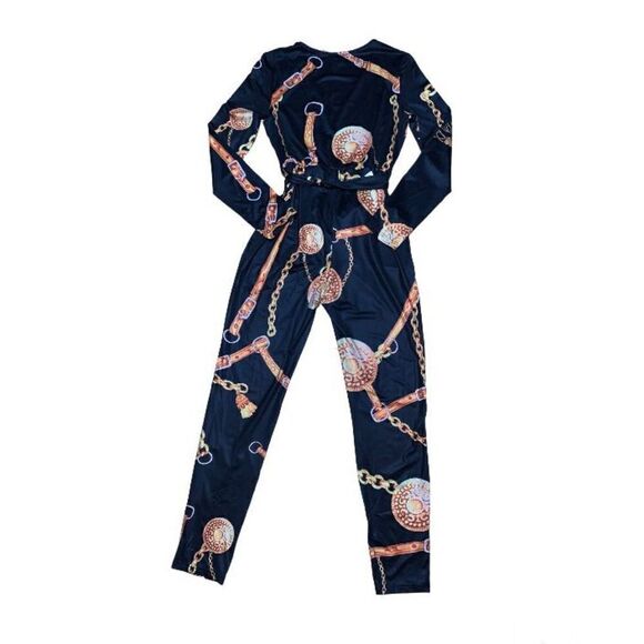 SHEIN Tall Chain Print Belted Skinny Jumpsuit - Picture 5 of 7